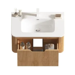 PexFix 30" Wall-Mounted Floating Solid Wood Bathroom Vanity With Mirror Modern Curved Edge Storage Bathroom Cabinet In Walnut With Ceramic Basin -Umbra Home Decor Shop GUEST b39cfbb7 b923 496a 8ed9 cc414349e56e