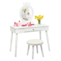 Tangkula Kids Princess Vanity Table Set W/ Chair Crown Mirror White -Umbra Home Decor Shop GUEST b3ab2418 7897 4cbf a161 1c8ca3adcbcf