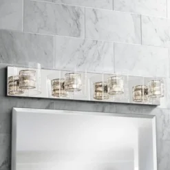 Possini Euro Design Modern Wall Light Four-Light Chrome 30.75" Vanity Fixture For Bathroom Over Mirror