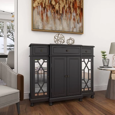 Glam Mirror And Wood Storage Cabinet Black - Olivia & May 10 Glam Mirror And Wood Storage Cabinet Black - Olivia & May - Image 10