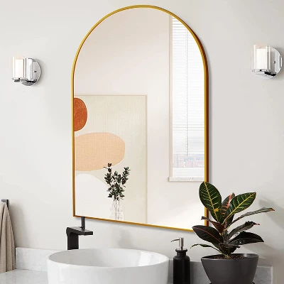 Ridstar 20 In. W X 30 In. H Brown Arched Bathroom Mirror 4 Ridstar 20 In. W X 30 In. H Brown Arched Bathroom Mirror - Image 4