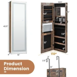 Tangkula LED Mirror Jewelry Cabinet Wall/Door Mounted Organizer Armoire W/ 3 Color Light -Umbra Home Decor Shop GUEST b5ef5fd6 e7c7 4dd8 a069 d2a9cd145616