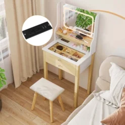 Costway Small Vanity Desk Set With Adjustable LED Lighted Mirror And Power Outlets White -Umbra Home Decor Shop GUEST b60e2399 e026 4a0e 9398 e547caec27d9