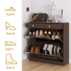 KTMBDW Shoe Cabinet For Entryway, Brown Narrow Shoe Storage Cabinet Flip Down Shoe Rack Wood 2 Tier Shoe Organizer For Home And Apartment, Mirror -Umbra Home Decor Shop GUEST b6849626 f4d9 43a1 a370 fcea2fecd44f