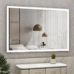 60"X40"Oversized LED Bathroom Mirror Rectangle Wall Mirror,Wall Mounted Mirror With 3 Color Modes Aluminum Frame Large Wall Mirror-The Pop Home