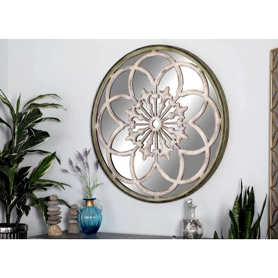 Wood Floral Medallion Wall Mirror White - Olivia & May 1 Wood Floral Medallion Wall Mirror White - Olivia & May
