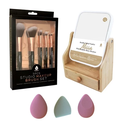 Pursonic Beauty Essentials Set – Studio Makeup Brush Set, Multi-Shape Sponges, And Dual-Sided Vanity Mirror With Bamboo Base 4 Pursonic Beauty Essentials Set – Studio Makeup Brush Set, Multi-Shape Sponges, And Dual-Sided Vanity Mirror With Bamboo Base - Image 4