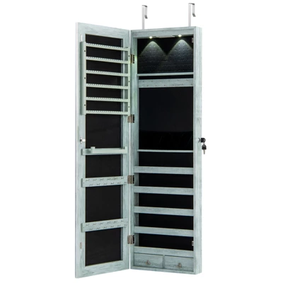 Tangkula Wall Or Door Mounted Jewelry Armoire With 47.5" Full Length Mirror Lockable Cabinet With 2 LED Lights 2 Drawers Over The Door Navy 5 Tangkula Wall Or Door Mounted Jewelry Armoire With 47.5" Full Length Mirror Lockable Cabinet With 2 LED Lights 2 Drawers Over The Door Navy - Image 5