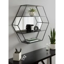 28" X 24" Lintz Hexagon Decorative Wall Mirror Shelf Black - Kate & Laurel All Things Decor -Umbra Home Decor Shop GUEST b8b6d7b9 328b 4f2c afa0 10f6d476866f
