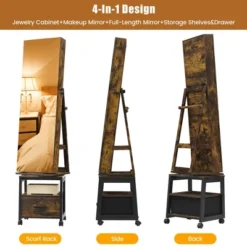 Swivel Jewelry Cabinet, Lockable Standing Jewelry Organizer With Full-Length Mirror, Rear Storage Shelves, Interior Mirror, Jewelry -Umbra Home Decor Shop GUEST b950a5ca 8753 4806 af50 efc3674fd4d7
