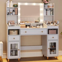 Makeup Vanity Desk With Mirror, Lights, And Charging Station, White -Umbra Home Decor Shop GUEST b96e5b6e 18a5 43d9 bcdf 81b4c51e3f50
