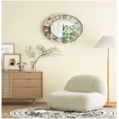 GlasFlength Wall Clocks Octagonal Mirror Gemstone Roman Numeral Modern Decor Elegant Design For Living Spaces, Silver, 23.6"*23.6"*23.6"