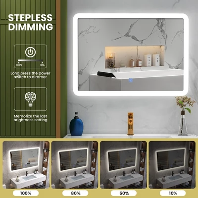 Costway Wall Mounted Rectangle Bathroom LED Mirror Dimmable Touch 3-Color Frameless 6 Costway Wall Mounted Rectangle Bathroom LED Mirror Dimmable Touch 3-Color Frameless - Image 6