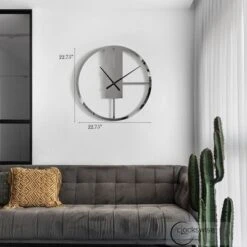 Clockswise Modern Round Big Wall Clock With Mirror Face, Decorative Silver Metal 22.75” Oversized Timepiece, Hanging Supplies Included