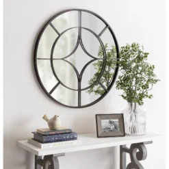 30" Angelis Round Wall Mirror Black - Kate & Laurel All Things Decor -Umbra Home Decor Shop GUEST bb257987 5d8b 4b10 9e31 359b0607e485