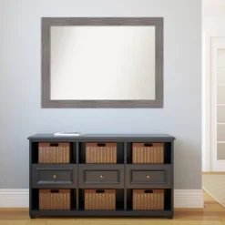 44" X 33" Non-Beveled Pinstripe Plank Gray Bathroom Wall Mirror - Amanti Art -Umbra Home Decor Shop GUEST bc259ece 7ce4 43e2 8dfd 419902b5fbfd