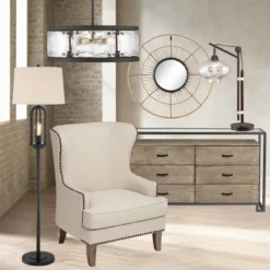 Newhill Designs Jefferson Round Vanity Wall Mirror Vintage Rustic Black Iron Natural Hemp Rope Frame 27 1/2" Wide For Bathroom Bedroom Living Room -Umbra Home Decor Shop GUEST bca77418 0f36 4fa4 8d86 2d7570175bff