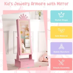 Kids Jewelry Armoire Cabinet With Full-Length Mirror, 46" Jewelry Armoire With Led Light, Jewelry Organizer With 3 Storage Drawers -Umbra Home Decor Shop GUEST bcd72451 73d1 4247 a269 2e8f51e573e1