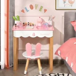 Costway Kids Vanity Set Rabbit Makeup Dressing Table Chair Set W/ Mirror Drawer WhitePink -Umbra Home Decor Shop GUEST bd1bee9f e151 4ffa a61c 8d2551c0f0b0