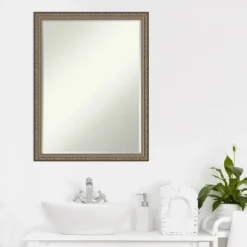 Amanti Art Parisian Silver Petite Bevel Wood Bathroom Wall Mirror 26 X 20 In. -Umbra Home Decor Shop GUEST bdc215e3 9b60 41e7 bc23 774c24418943