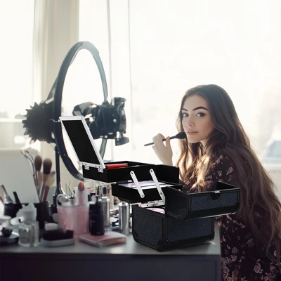 Byootique Makeup Train Case Cosmetic Organizer W/ Mirror Artist 2 Byootique Makeup Train Case Cosmetic Organizer W/ Mirror Artist - Image 2