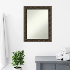 Amanti Art Intaglio Embossed Black Petite Bevel Wood Bathroom Wall Mirror 28.5 X 22.5 In. -Umbra Home Decor Shop GUEST bfcf4484 810d 4113 85f6 e7a2b1ca18a4