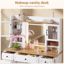 Vanity Desk With LED Lighted Mirror, Makeup Vanity Table With 5 Drawers, 4 Doors, And 3 Storage Shelves For Bedroom, Dressing Room -Umbra Home Decor Shop GUEST c00ab7d8 b152 4dab 9d2e 9d113e0b541a