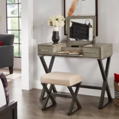 Brunswick Vanity Set With Flip Mirror And Power Strip Gray/Black - Inspire Q -Umbra Home Decor Shop GUEST c0a8bf97 58f5 4f08 862c f7203f3fc04c