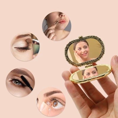 Unique Bargains Floral Oval Mini Mirror For Purses 1 Pc 5 Unique Bargains Floral Oval Mini Mirror For Purses 1 Pc - Image 5