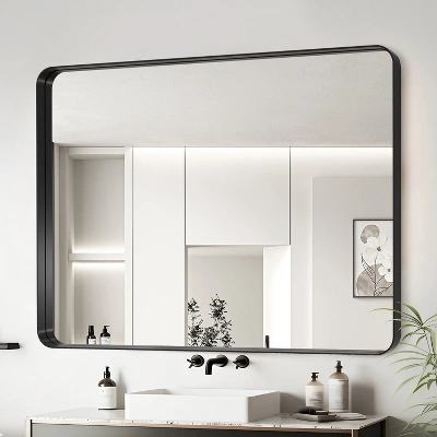 Dexmalle 40x36 Inch Black Aluminium Frame Bathroom Mirror 1 Dexmalle 40x36 Inch Black Aluminium Frame Bathroom Mirror