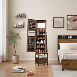 360° Swivel Jewelry Armoire, Floor Standing Full Length Mirror With Rear Storage Shelves, Lockable Jewelry Cabinet With Bottom Drawer And Wheels -Umbra Home Decor Shop GUEST c3892f0f ed2a 4786 9235 f39eb61ac130