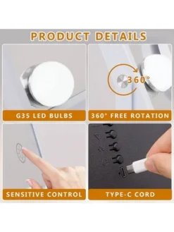 Fenchilin Lighted White Hollywood Vanity Makeup Mirror With Wireless Charger, Bluetooth, 12 Dimmable Bulbs, 10X Magnification, And 3 Color Options