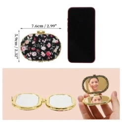 Unique Bargains Floral Oval Mini Mirror For Purses 1 Pc