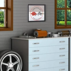 Chevrolet Corvette Printed Accent Mirror White/Red - American Art Decor