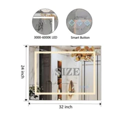 32x24inch LED Bathroom Mirror With Lights 32x24inch Anti-Fog Dimmable Wall Mounted Vanity Mirror For Wall (Horizontal & Vertical)