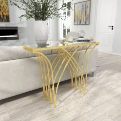 Metal And Mirror Art Deco Console Table Gold - Olivia & May -Umbra Home Decor Shop GUEST c5aef7e8 a632 432e b650 315e809173da