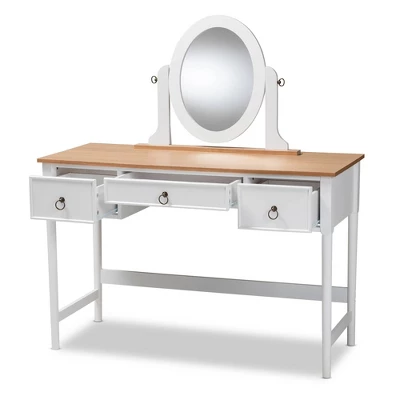 3 Drawer Sylvie Wood Vanity Table With Mirror White - Baxton Studio 1 3 Drawer Sylvie Wood Vanity Table With Mirror White - Baxton Studio