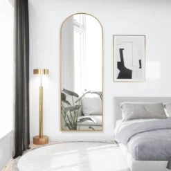 WallBeyond 64"x21" Arched Aluminum Leaner Mirror With Kickstand Gold