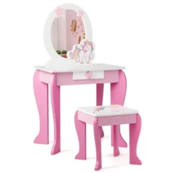 Costway Kids Vanity Makeup Dressing Table Chair Set Wooden W/ Mirror Drawer -Umbra Home Decor Shop GUEST c65a0ef9 5075 404a a2b9 748e362c6554