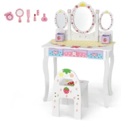 Costway Kids Vanity Princess Makeup Dressing Table Chair Set W/ Tri-fold Mirror White -Umbra Home Decor Shop GUEST c7137f77 801d 4113 ab14 b3e4dace090c