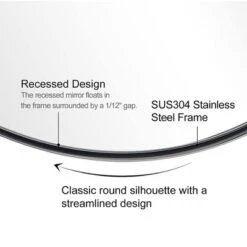 ANDY STAR Modern Decorative 24 X 36 Inch Oval Wall Mounted Hanging Bathroom Vanity Mirror With Stainless Steel Metal Frame, Polished Silver