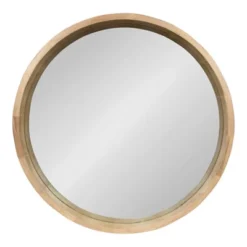 30" X 30" Hutton Round Wood Wall Mirror Natural - Kate And Laurel
