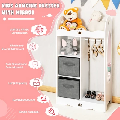 Costway Kids Dress Up Storage Hanging Armoire Dresser Costume Closet W/Mirror & Toy Bins 5 Costway Kids Dress Up Storage Hanging Armoire Dresser Costume Closet W/Mirror & Toy Bins - Image 5
