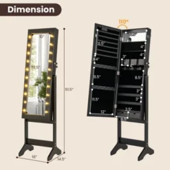 Tangkula Jewelry Armoire Cabinet Standing Lockable Jewelry Organizer With Lighted Full-Length Mirror Black/Rustic Brown/White -Umbra Home Decor Shop GUEST c944614e 6cb6 4c2c 9d8d caddfdeeed7c