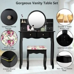 Tangkula Vanity Table Set W/Detachable Mirror & Stool Black/White -Umbra Home Decor Shop GUEST ca259dfa 710c 4d46 bcea 45d6b93d2e4e