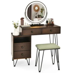 Costway Vanity Table Stool Set Dimmer LED Mirror Large Storage Cabinet Drawer Walnut BlackBrownWhite -Umbra Home Decor Shop GUEST cac71478 b83d 4a7d 9b3b f15773bb69de