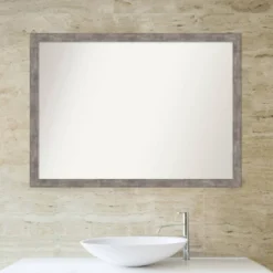 41" X 30" Non-Beveled Marred Wood Bathroom Wall Mirror Pewter - Amanti Art -Umbra Home Decor Shop GUEST caf8a404 5365 4b54 9b5a 06f49b8abd14