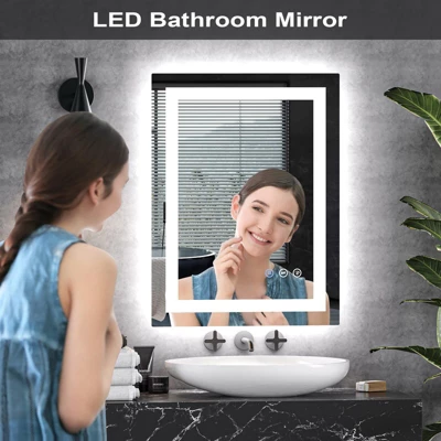 LED Bathroom Mirror With Front And Backlight,24x32 Inch Black Framed Gradient Front And Backlit LED Mirror For Bathroom 2 LED Bathroom Mirror With Front And Backlight,24x32 Inch Black Framed Gradient Front And Backlit LED Mirror For Bathroom - Image 2