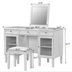 ModernLuxe Makeup Vanity Desk With Flip-Top Mirror, Stool, Drawer & Cabinet, White Vanity Table Dressing Table Multi-Functional Computer Writing Desk -Umbra Home Decor Shop GUEST cb9040b1 f473 4bbd a8f4 72d00f34bbd5