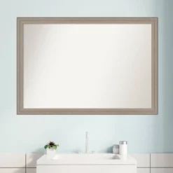 39" X 27" Non-Beveled Curve Wood Bathroom Wall Mirror Gray Wash - Amanti Art -Umbra Home Decor Shop GUEST cc49354e d462 4c4b be97 bab10cc41b17